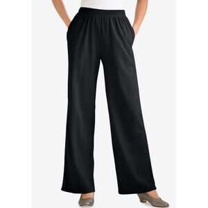 Woman Within Wide Leg Knit Pants Womens Size 18/20 L Black Pull On Soft Stretch‎